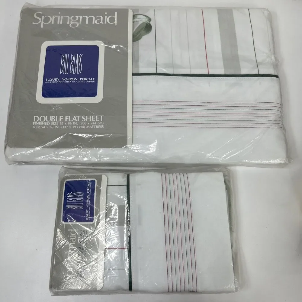 Vtg Bill Blass Springmaid Double Flat Sheet Pillow Case Set Tulip Cottage Floral